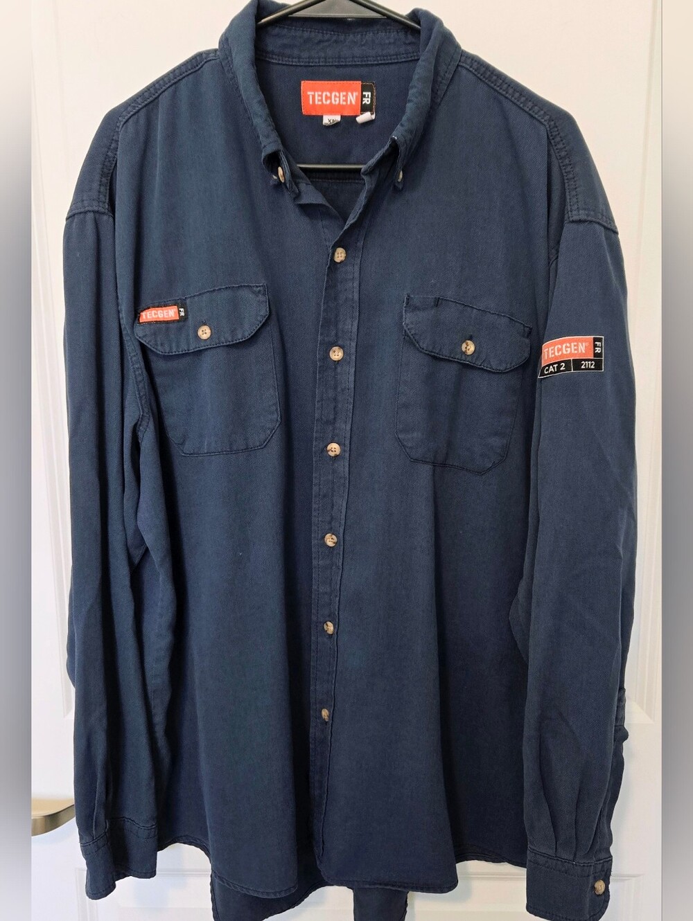 Tecgen Navy Button-Down Work Shirt - Long Sleeve XL MENS SOFT,DISTRESSED,GREAT..